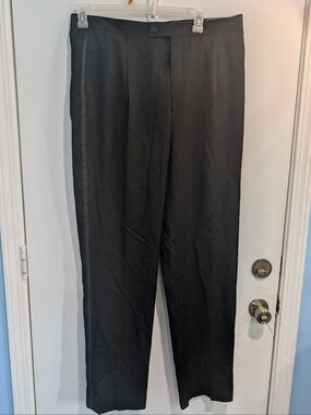 Madison New Classic Black Modern Fit Men's Satin Stripe Dress Pants 36x34